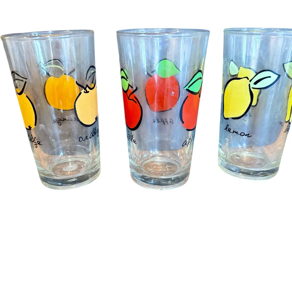 Vintage Firna Indonesia Fruit Tumbler Glasses Set of 3‎ Apple Lemon Orange 12 oz